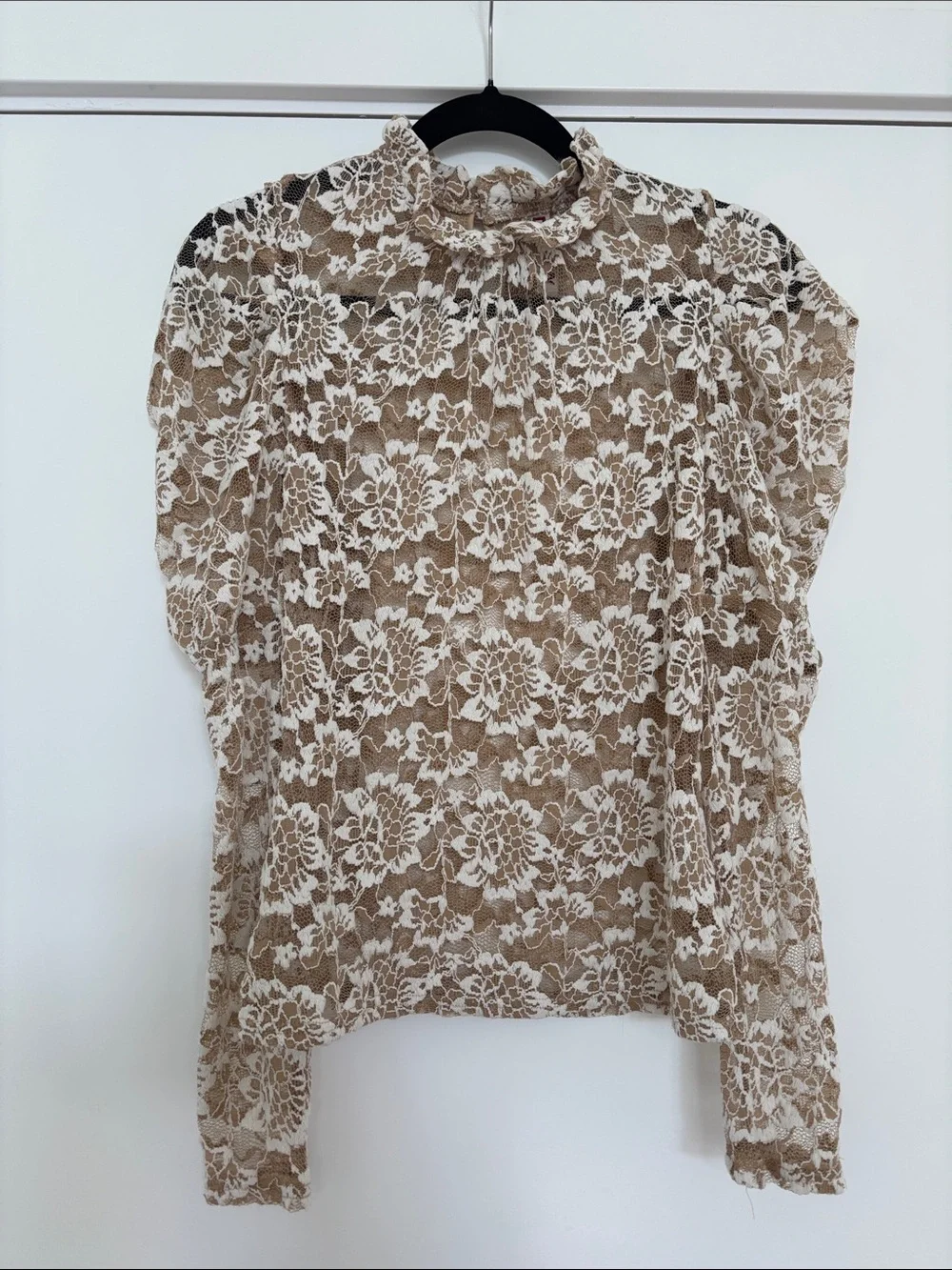 Anthropologie Dolan Sheer Lace Mock Neck Top in Neutral (Price Firm)